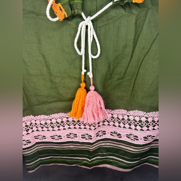 Women’s Raffaela D’Angelo Green Linen Floral Tassel Rope Tunic Dress Size Small - Picture 7 of 7